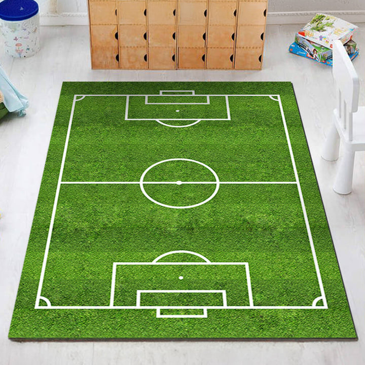 Rutschfester Sportteppich im Fußball-Design mit realistischen Feldmarkierungen, ideal für Spielzimmer, kratzfest & langlebig.