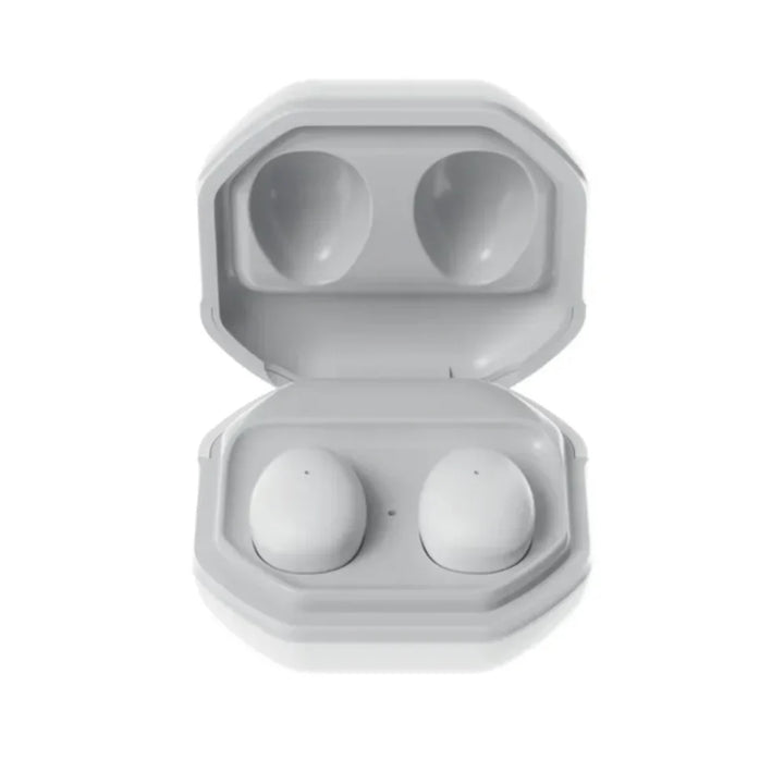 "Schallisolierende Schlaf-Ohrstöpsel in Ladebox, ergonomisch, beige, für komfortablen, ungestörten Schlaf."