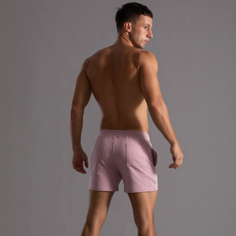 "Schnelltrocknende Herren Badeshorts Ripstop-Polyester in Blau, kurzer Schnitt, elastischer Bund, Frontansicht"