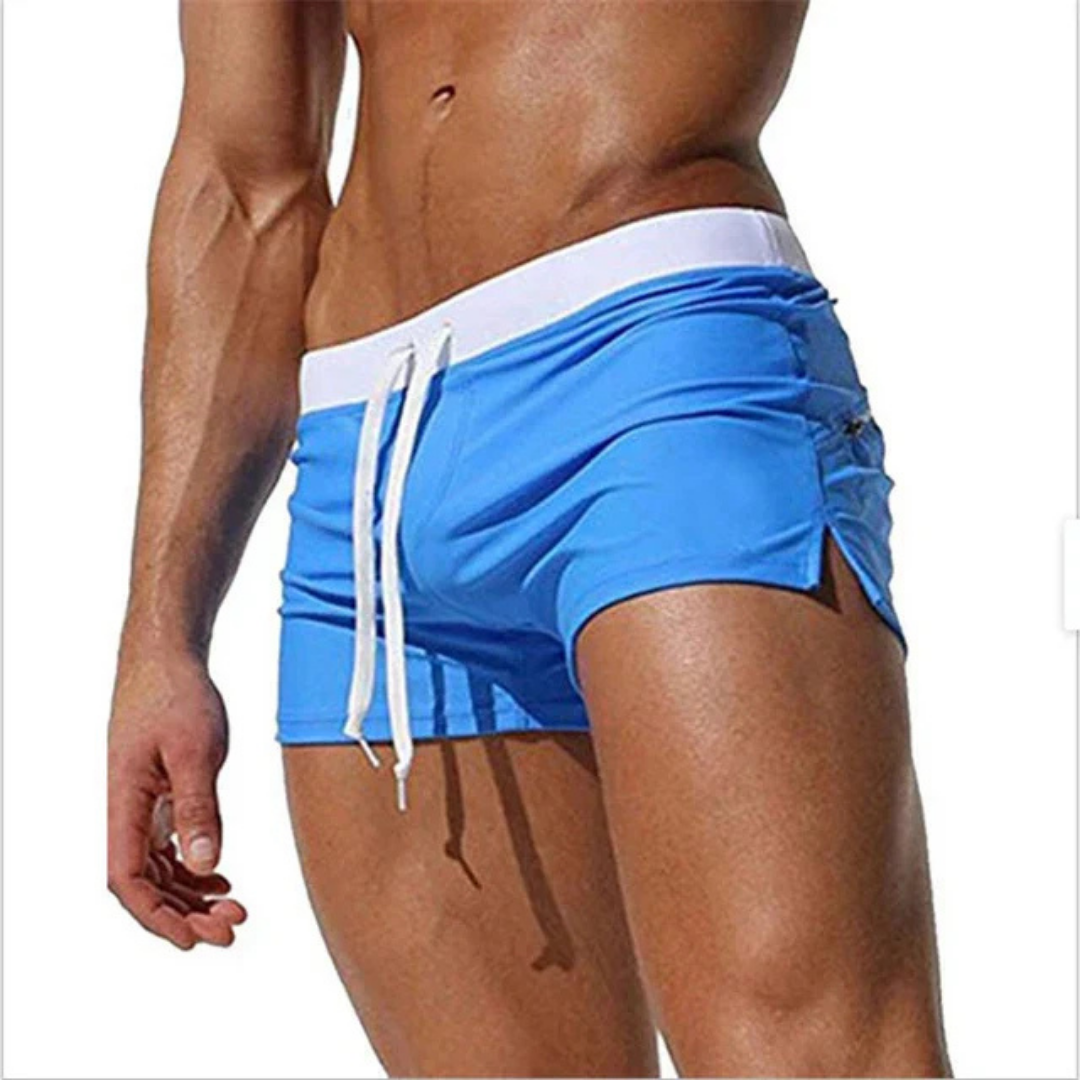 "Schnelltrocknende Herren-Schwimmshorts, leichtes Material, einstellbarer Kordelzug, ideal für Strand und Poolaktivitäten."