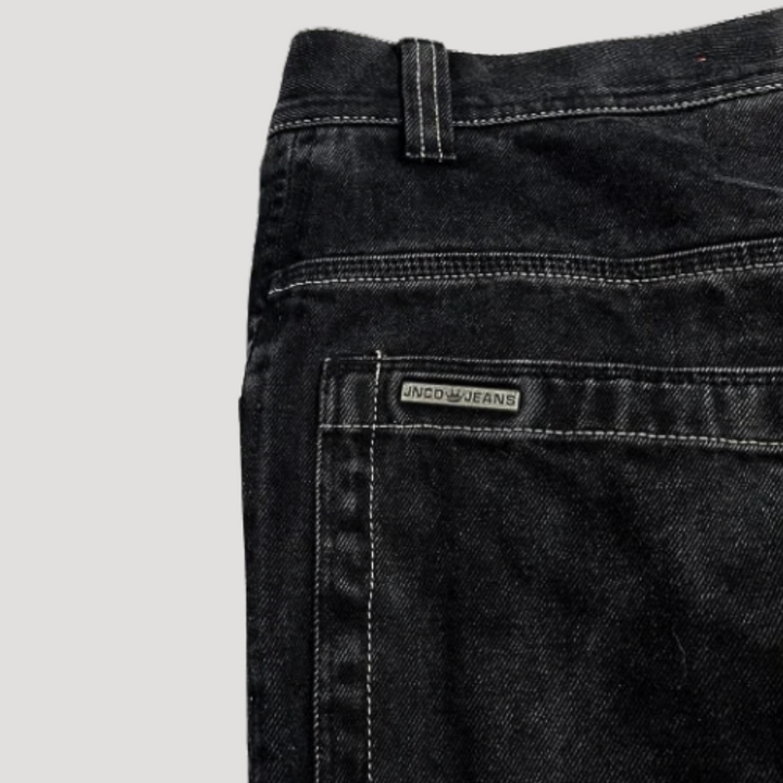 "Schwarze Baggy-Jeans Damen - hohe Taille, 90er Jahre Retro, lässige Passform, Schädelstickerei, robuste Materialien"