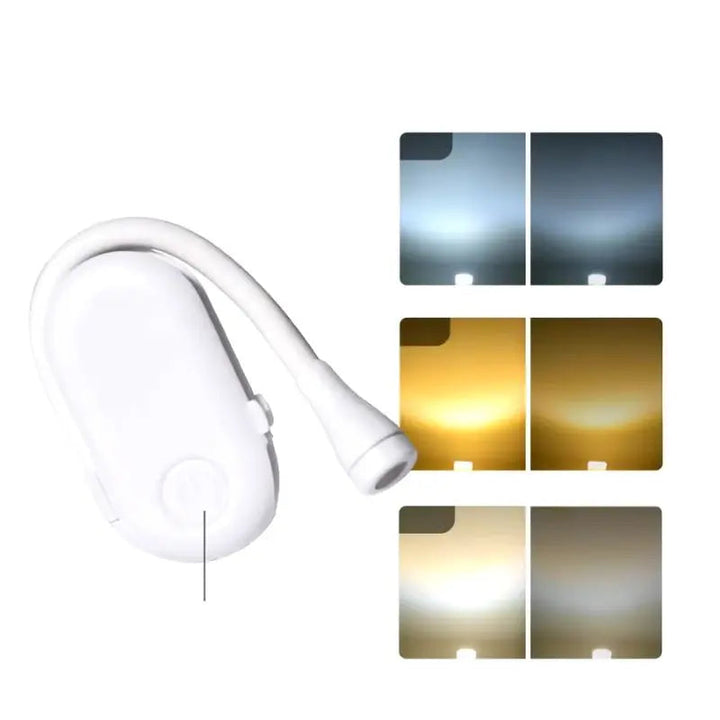 "Schwarze, flexible Buchclip-Leseleuchte, wiederaufladbar und tragbar, ideal für Schreibtisch oder Bett."