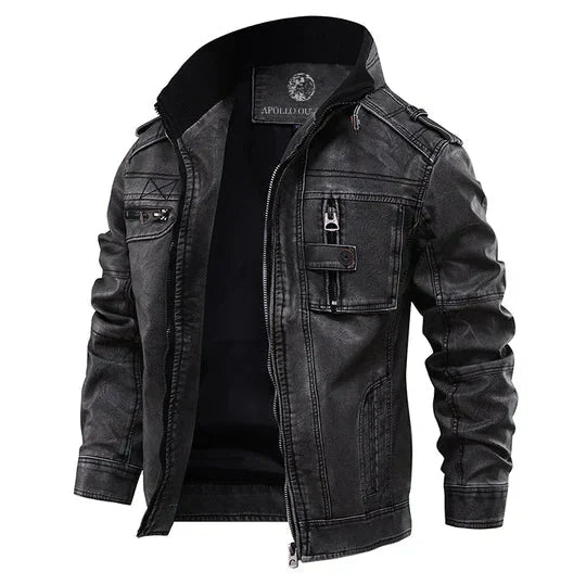 "Schwarze Herren Motorrad Lederjacke, stilvoll und robust, edles Design, hochwertiges langlebiges Material, vielseitig kombin