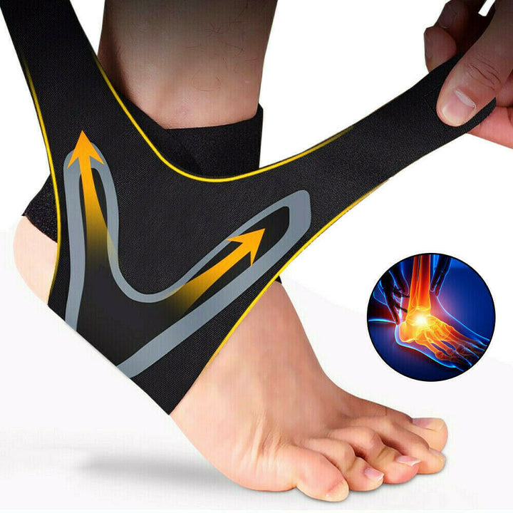 "Schwarze Knöchelbandage für Schmerzlinderung, Stabilität und Komfort, ergonomisches Design für Sport und Alltag."