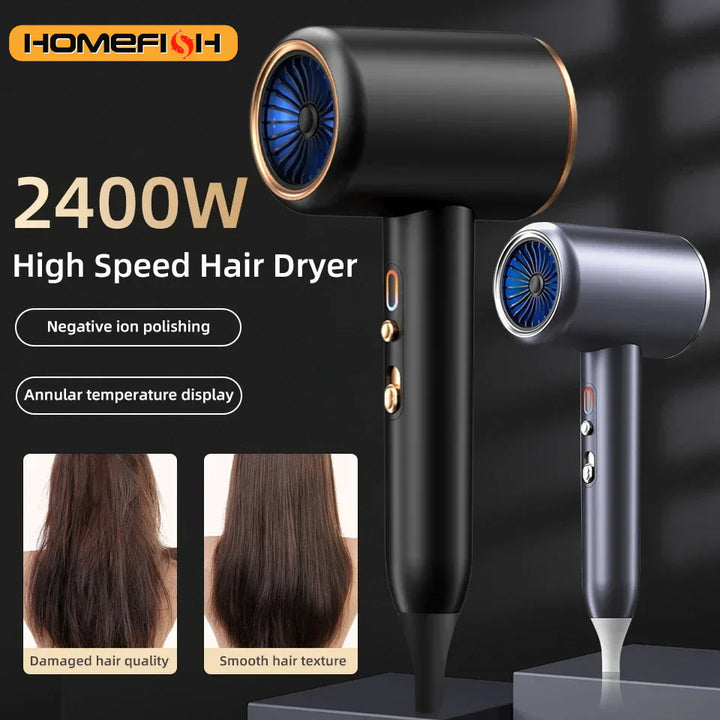 "Schwarzer 2400W Haartrockner mit Ionentechnologie, ergonomischem Griff und Kalt-/Warmluftfunktion für Profi-Styling."
