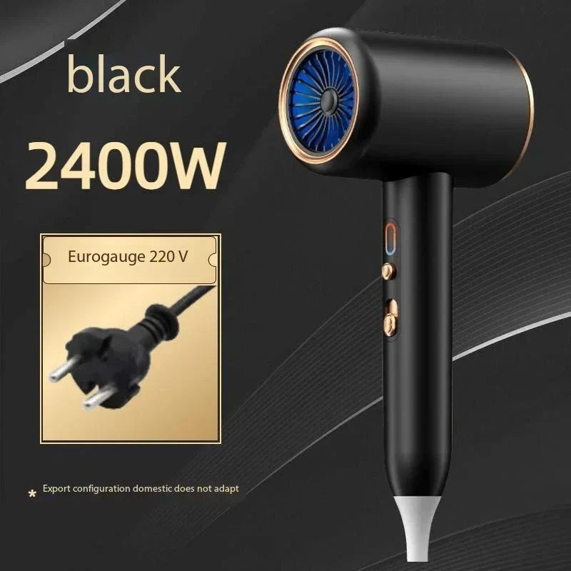 "Schwarzer 2400W Haartrockner mit Ionentechnologie, ergonomischem Griff und Kalt-/Warmluftfunktion für Profi-Styling."
