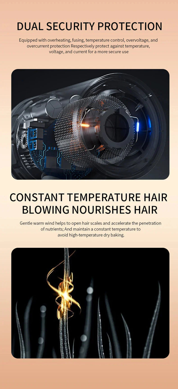 "Schwarzer 2400W Haartrockner mit Ionentechnologie, ergonomischem Griff und Kalt-/Warmluftfunktion für Profi-Styling."