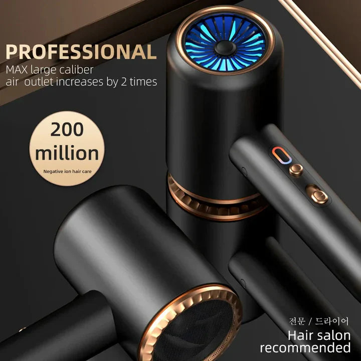 "Schwarzer 2400W Haartrockner mit Ionentechnologie, ergonomischem Griff und Kalt-/Warmluftfunktion für Profi-Styling."