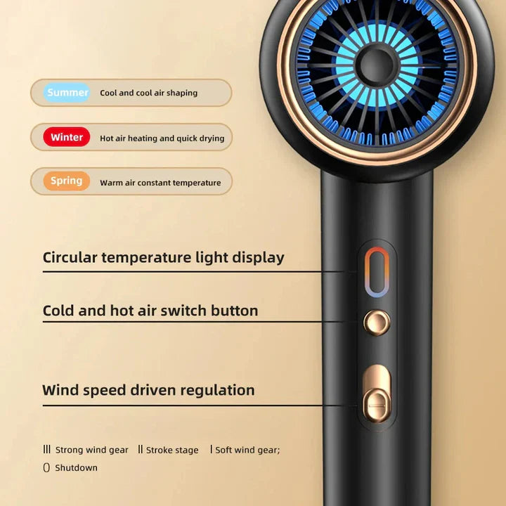 "Schwarzer 2400W Haartrockner mit Ionentechnologie, ergonomischem Griff und Kalt-/Warmluftfunktion für Profi-Styling."
