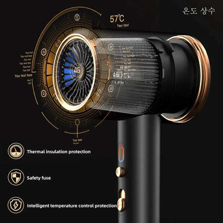 "Schwarzer 2400W Haartrockner mit Ionentechnologie, ergonomischem Griff und Kalt-/Warmluftfunktion für Profi-Styling."