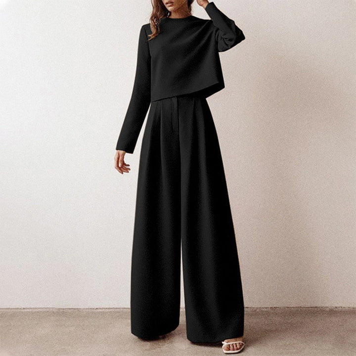 Schwarzes elegantes Damen-Zweiteiliges Set aus Hose und Oberteil, ideal für formelle und alltägliche Anlässe.