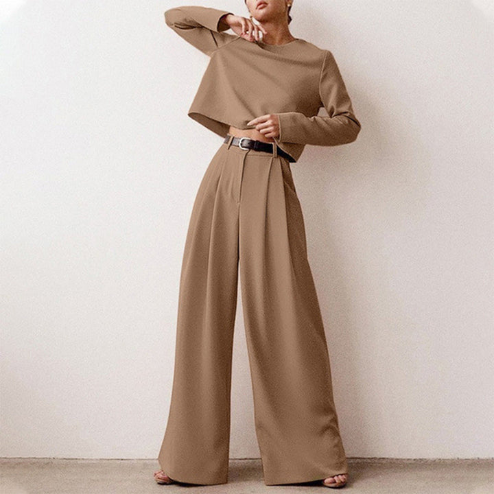 Schwarzes elegantes Damen-Zweiteiliges Set aus Hose und Oberteil, ideal für formelle und alltägliche Anlässe.