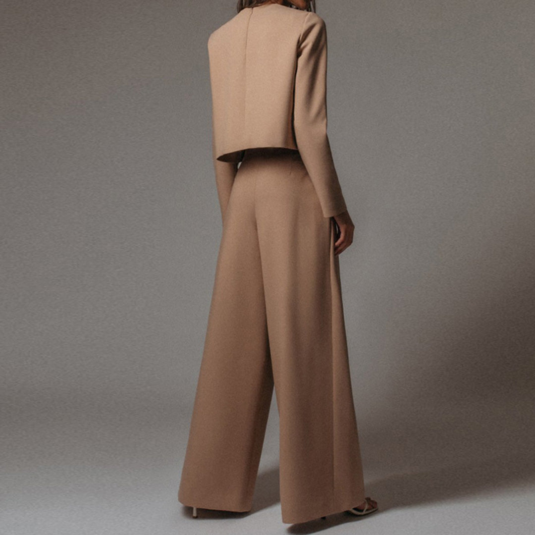 Schwarzes elegantes Damen-Zweiteiliges Set aus Hose und Oberteil, ideal für formelle und alltägliche Anlässe.