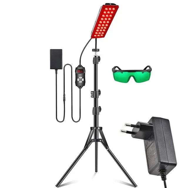 "Schwarzes Rotlichttherapie-Panel mit LEDs, 660nm und 850nm Wellenlängen, für Muskel- und Gelenkschmerzlinderung."