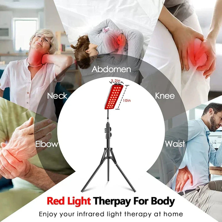 "Schwarzes Rotlichttherapie-Panel mit LEDs, 660nm und 850nm Wellenlängen, für Muskel- und Gelenkschmerzlinderung."