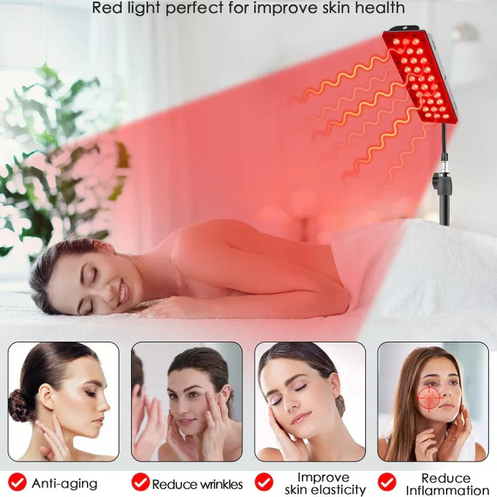 "Schwarzes Rotlichttherapie-Panel mit LEDs, 660nm und 850nm Wellenlängen, für Muskel- und Gelenkschmerzlinderung."