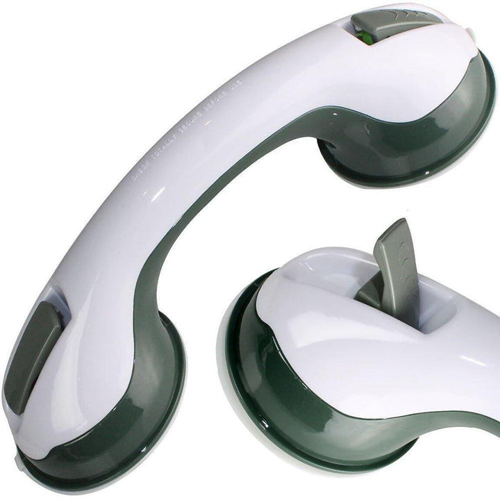 "SecureGrip Haltegriff in Dusche montiert, robuster Griff mit starken Saugnäpfen auf glatten Fliesen für stabilen Halt."