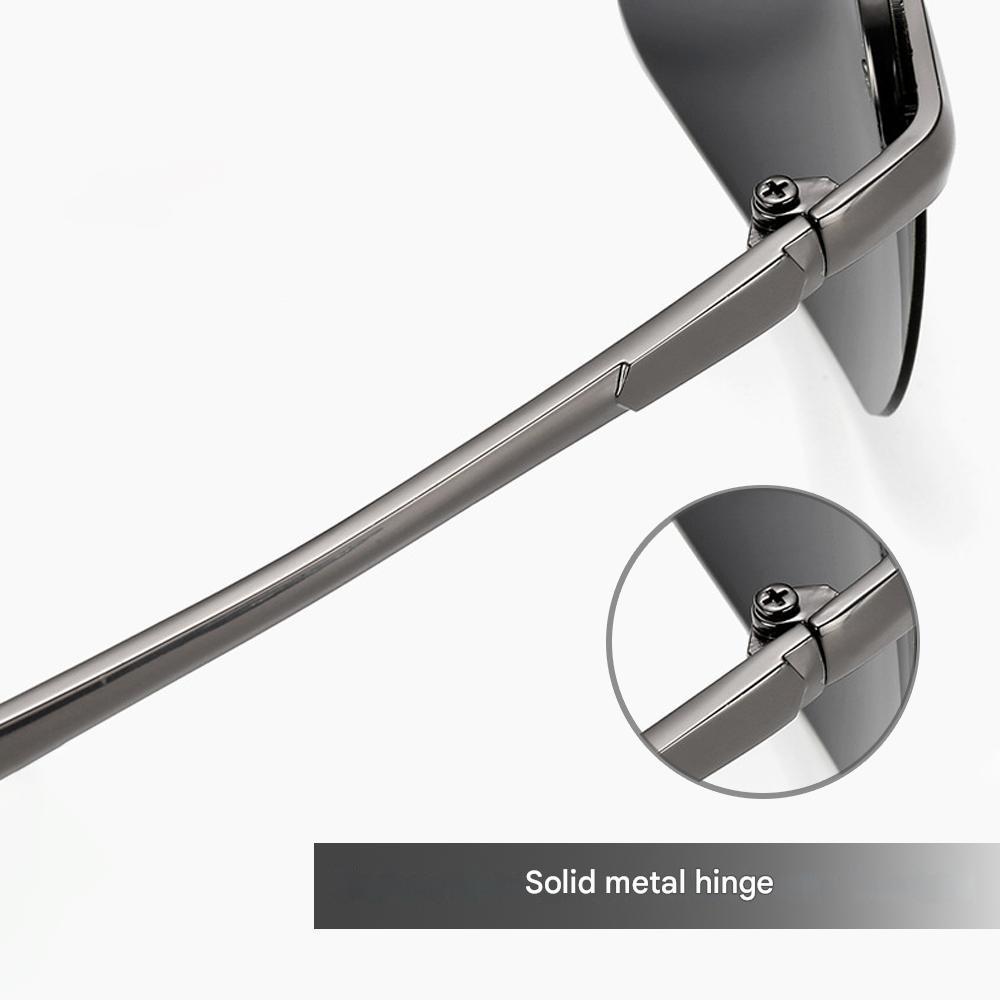 Selbsttönende Polarisationsbrille, schwarz, mit metallischem Rahmen, ideal bei Sonnenlicht, UV400-Schutz, polarisiert.