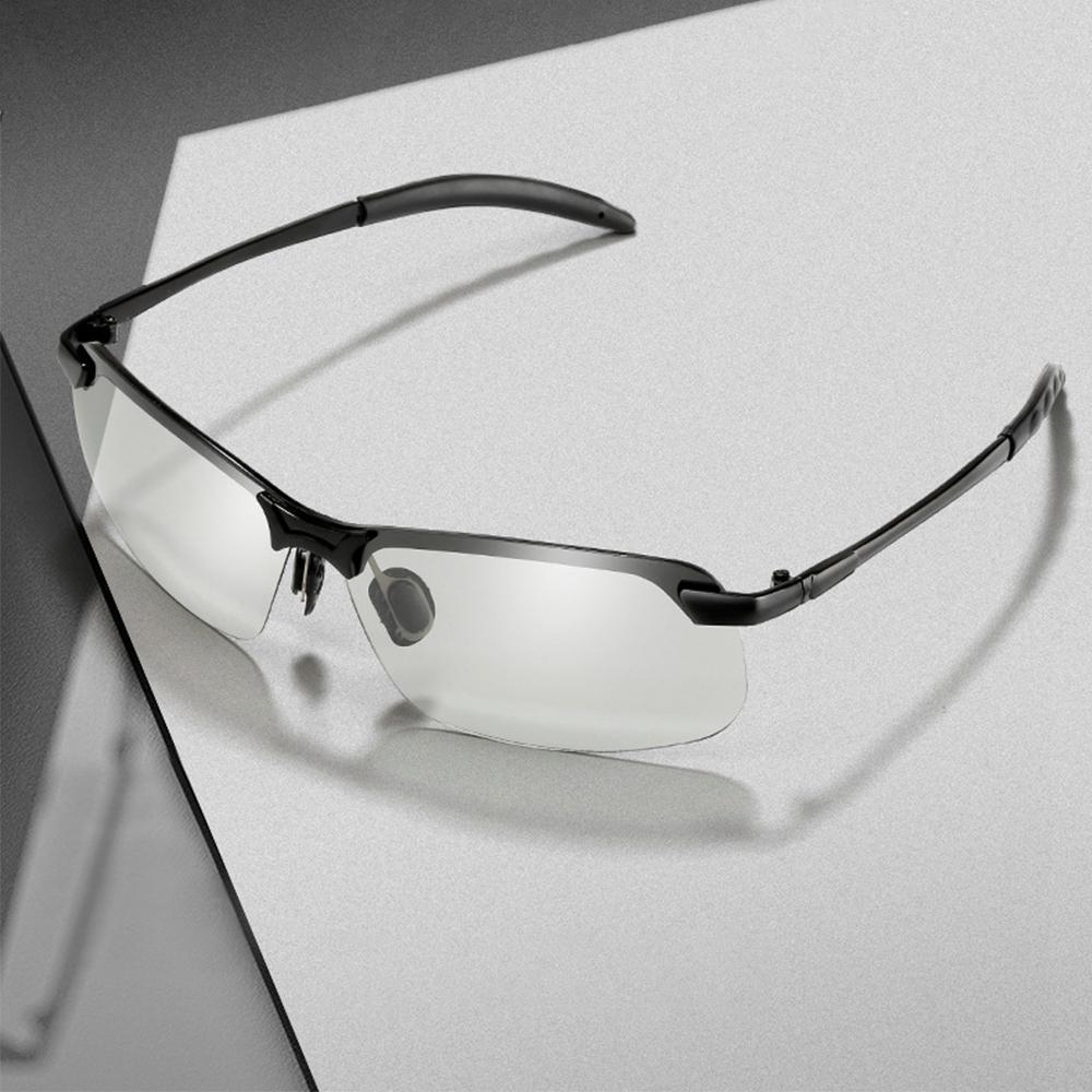 Selbsttönende Polarisationsbrille, schwarz, mit metallischem Rahmen, ideal bei Sonnenlicht, UV400-Schutz, polarisiert.