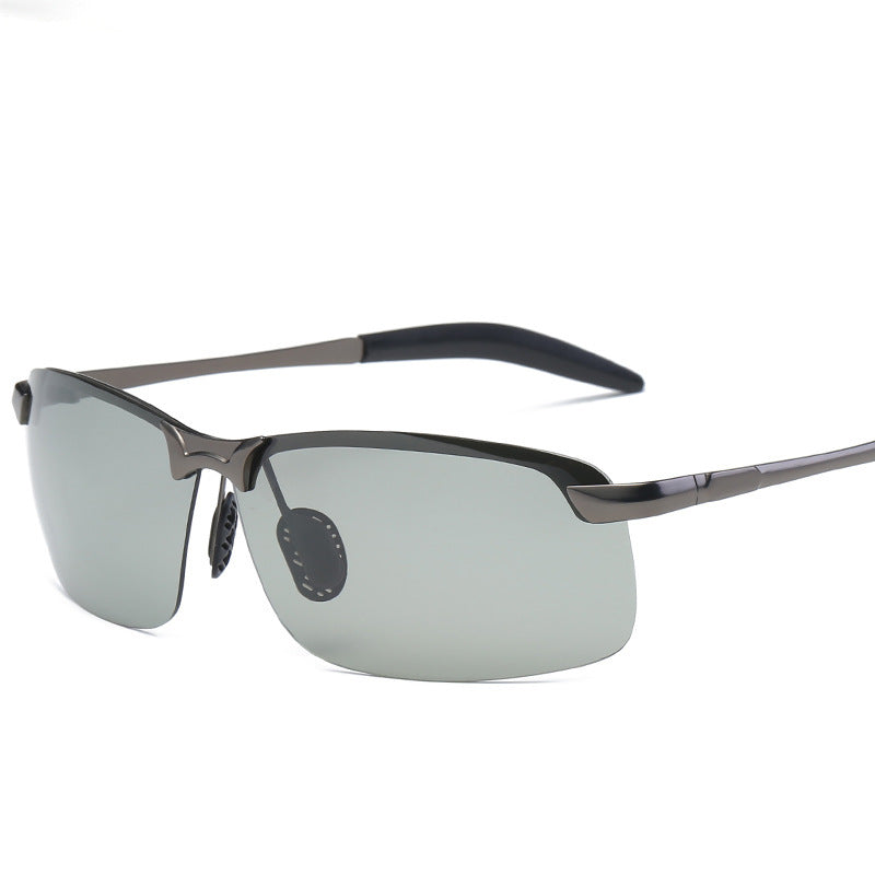 Selbsttönende Polarisationsbrille, schwarz, mit metallischem Rahmen, ideal bei Sonnenlicht, UV400-Schutz, polarisiert.