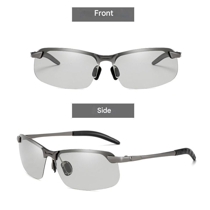 Selbsttönende Polarisationsbrille, schwarz, mit metallischem Rahmen, ideal bei Sonnenlicht, UV400-Schutz, polarisiert.