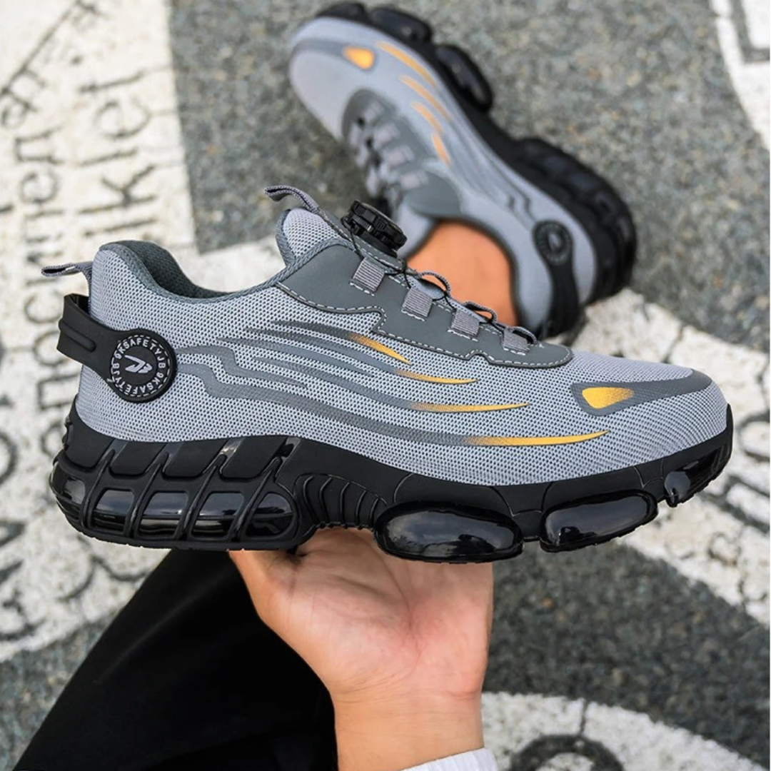 "Sicherheitsschuhe seitlich mit Stahlkappe und rutschfester Sohle, ideal für Arbeit und Freizeit, modernes Design"