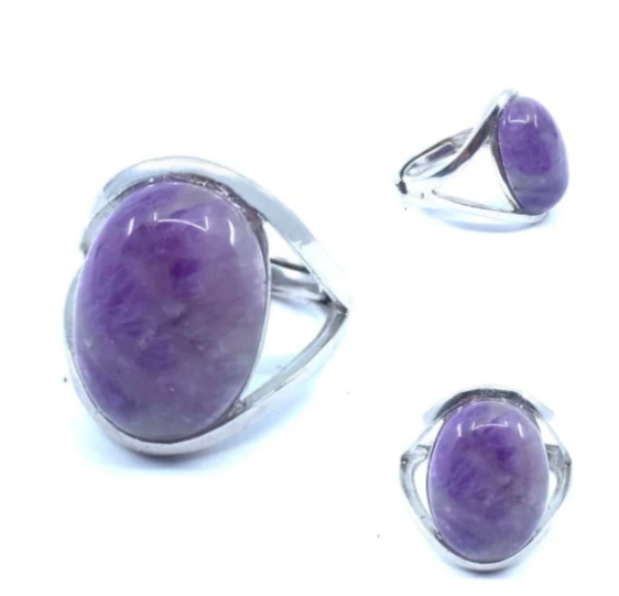 Silberring mit tiefviolettem Amethyst, verstellbar, auf Hand, spiritueller Schmuck, 925er Sterlingsilber, beruhigende Wirkung