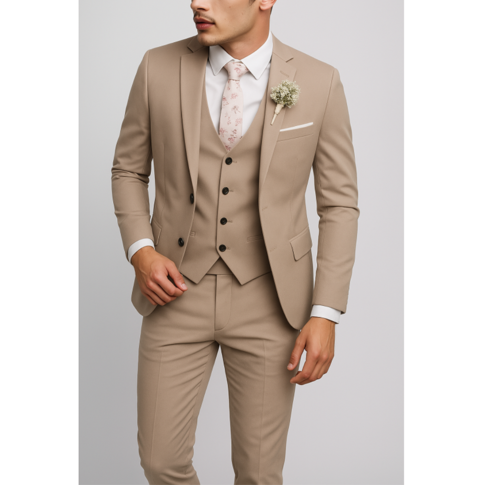"Slim Fit Herren Anzug, 3-teilig, modern geschnitten, grau, ideal für Hochzeitsgäste und formelle Anlässe."