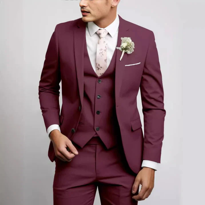 "Slim Fit Herren Anzug, 3-teilig, modern geschnitten, grau, ideal für Hochzeitsgäste und formelle Anlässe."