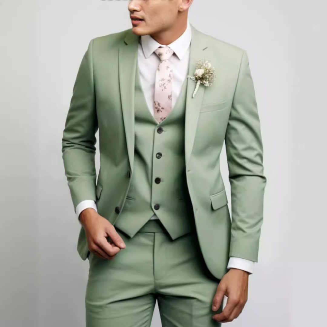 "Slim Fit Herren Anzug, 3-teilig, modern geschnitten, grau, ideal für Hochzeitsgäste und formelle Anlässe."