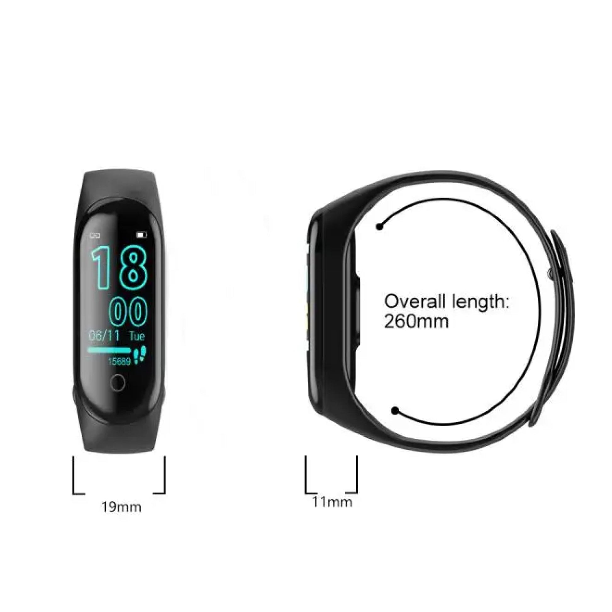 "Smartwatch mit Blutdruck- & Herzfrequenzmesser, schwarzer TFT-Touchscreen, wasserdicht IP67 für Gesundheitsüberwachung."