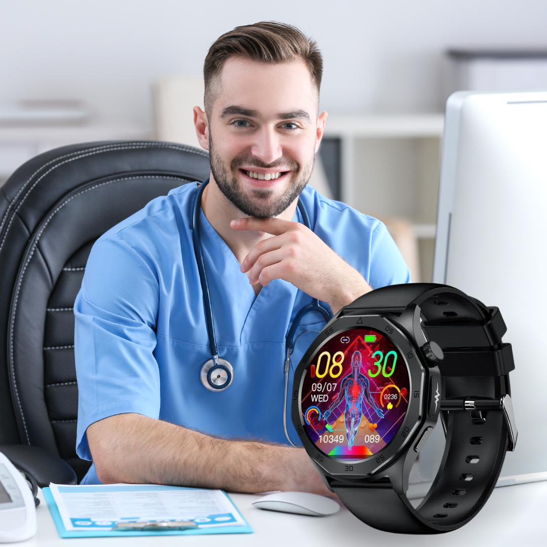 "Smartwatch mit SOS-Funktion, Blutzuckermessung und Sturzsensor, elegantes Design, wasserdicht, ideal für Gesundheitsüberwach
