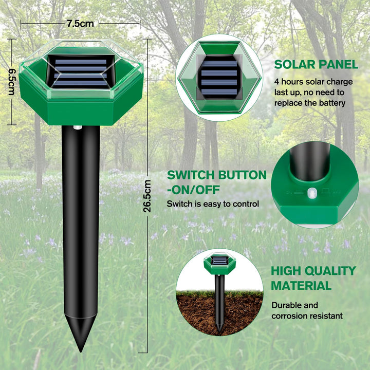 Solarbetriebene, wasserdichte Maulwurfabwehr mit Ultraschall im Einsatz. Effektiver Schutz für Ihren Garten, IP65 zertifizier