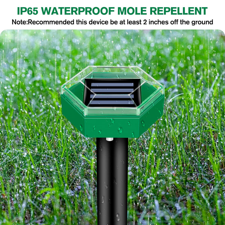 Solarbetriebene, wasserdichte Maulwurfabwehr mit Ultraschall im Einsatz. Effektiver Schutz für Ihren Garten, IP65 zertifizier