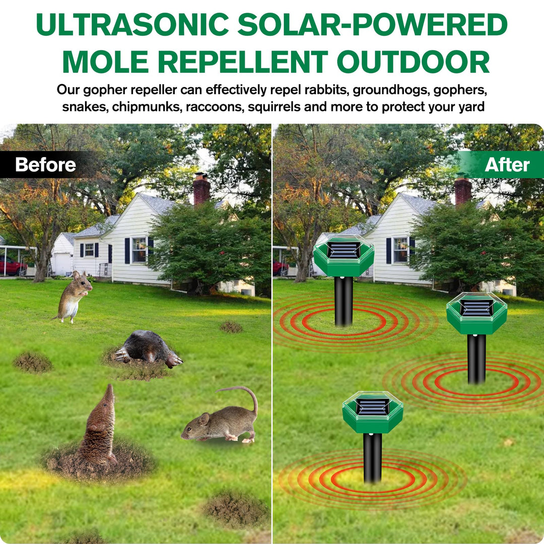 Solarbetriebene, wasserdichte Maulwurfabwehr mit Ultraschall im Einsatz. Effektiver Schutz für Ihren Garten, IP65 zertifizier