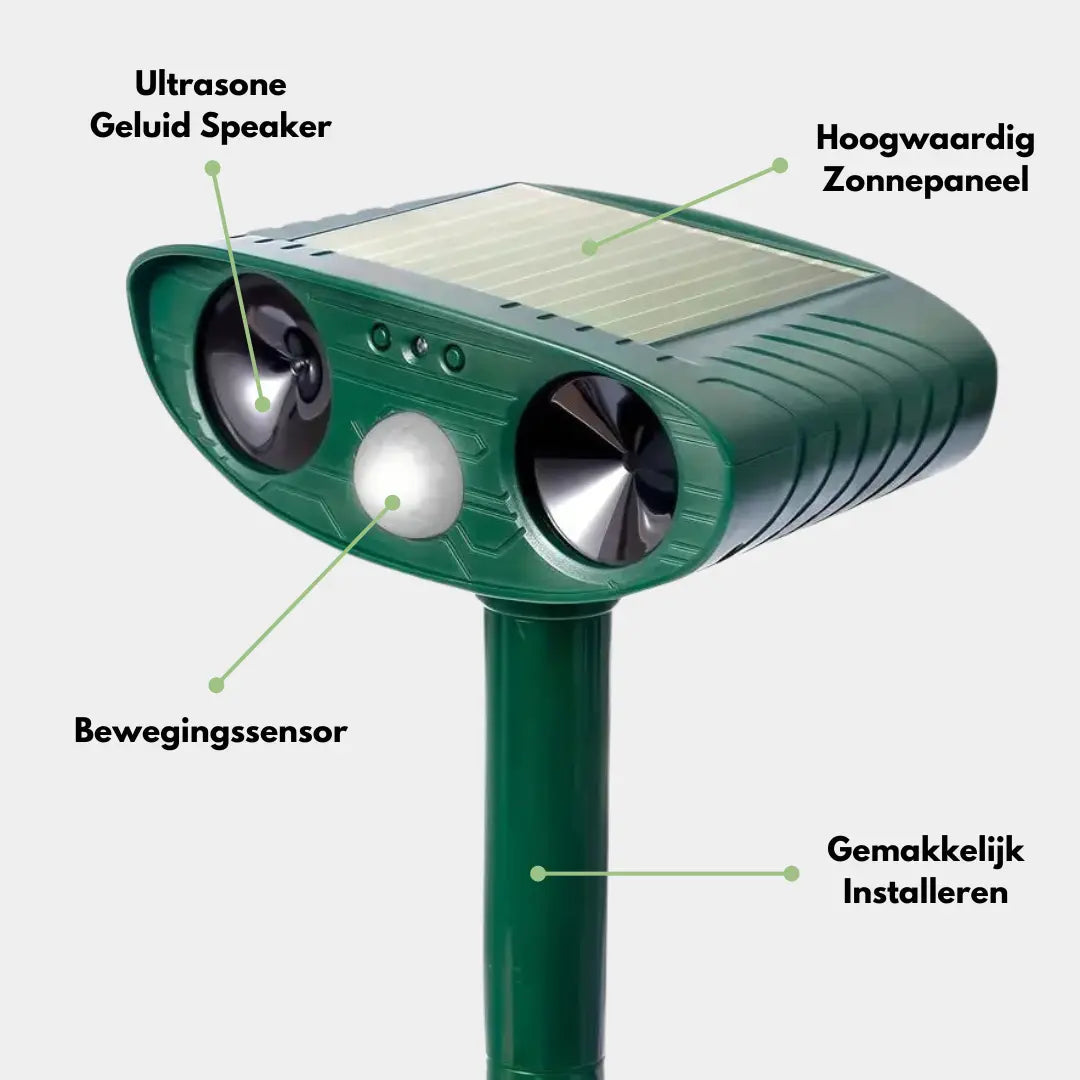 "Solarbetriebener Tiervertreiber, wetterfest, grün, mit Solarmodul und LED-Blitzlicht, ideal für Garten. Nachhaltige Tierabwe