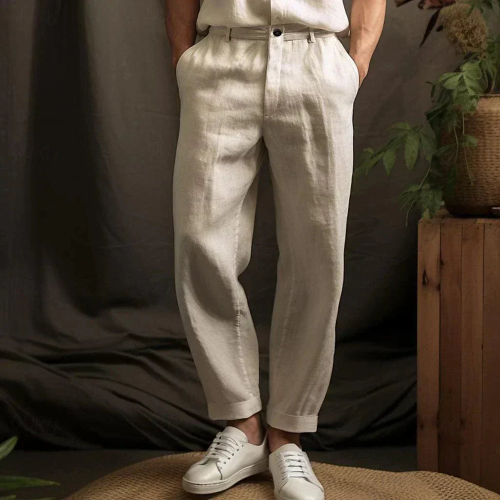 Sommer Leinenhose für Herren, atmungsaktiv, lässig, perfekte Wahl für heiße Tage, mit Kordelzugbund und Taschen.