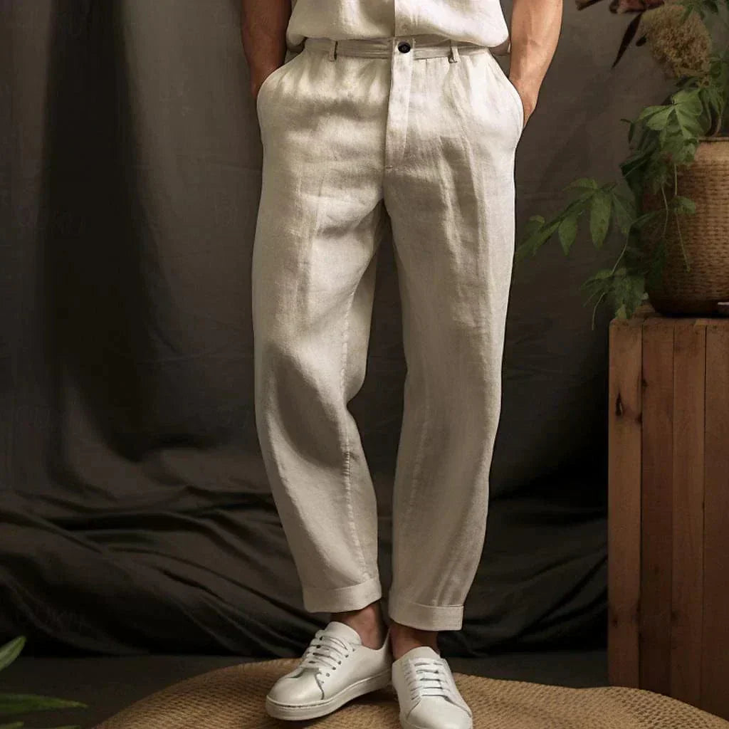 Sommer Leinenhose für Herren, atmungsaktiv, lässig, perfekte Wahl für heiße Tage, mit Kordelzugbund und Taschen.