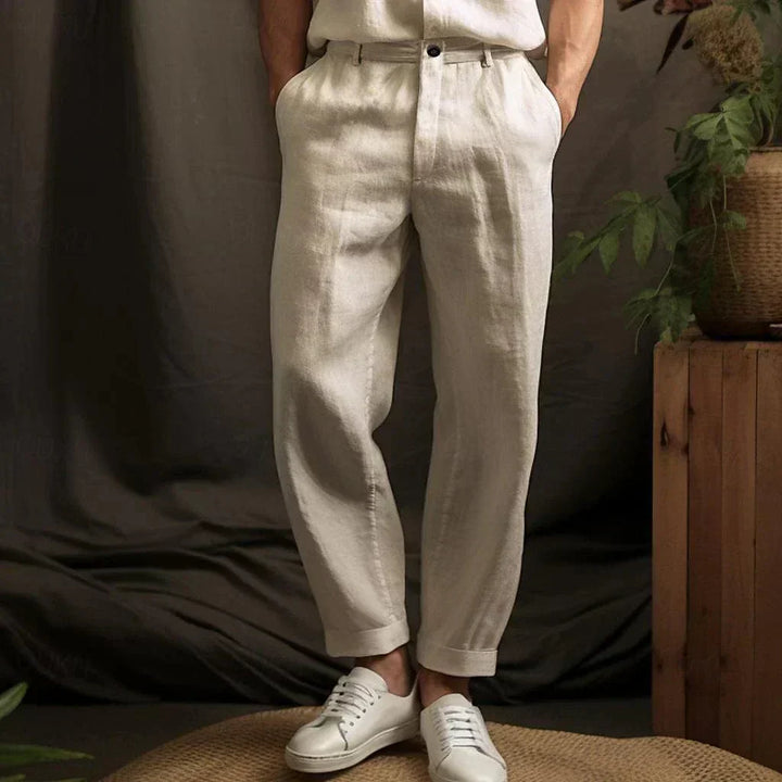 Sommer Leinenhose für Herren, atmungsaktiv, lässig, perfekte Wahl für heiße Tage, mit Kordelzugbund und Taschen.