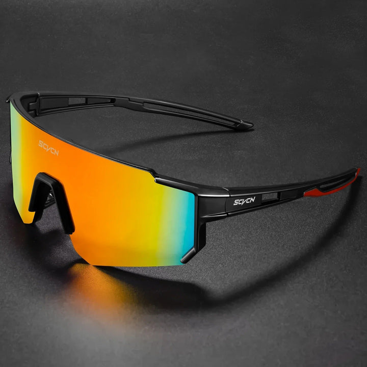 "Sport- und Radbrille mit UV400 Schutz, klare Polycarbonat-Gläser, ergonomisch, für Outdoor-Aktivitäten geeignet, Herren"