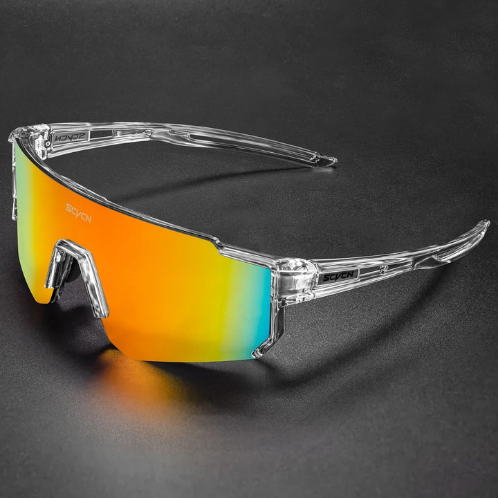 "Sport- und Radbrille mit UV400 Schutz, klare Polycarbonat-Gläser, ergonomisch, für Outdoor-Aktivitäten geeignet, Herren"