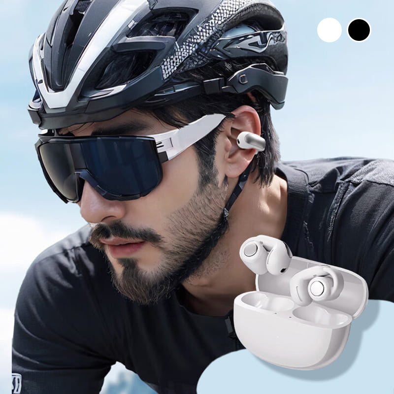 Sportkopfhörer mit offenem Ohr, Bluetooth 5.3, schwarz, lange Akkulaufzeit, ideal für Sport und Outdoor-Aktivitäten.