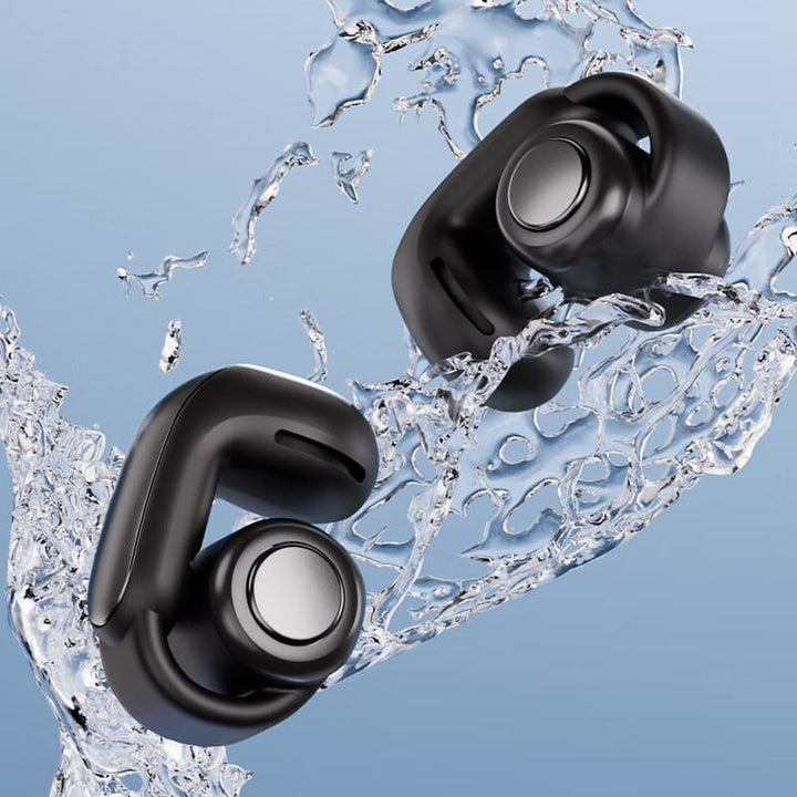 Sportkopfhörer mit offenem Ohr, Bluetooth 5.3, schwarz, lange Akkulaufzeit, ideal für Sport und Outdoor-Aktivitäten.