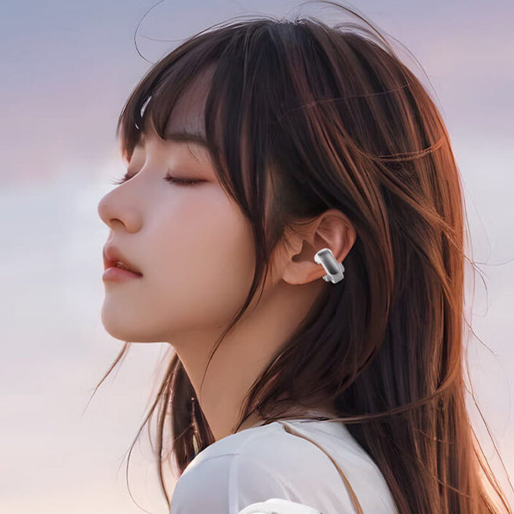 Sportkopfhörer mit offenem Ohr, Bluetooth 5.3, schwarz, lange Akkulaufzeit, ideal für Sport und Outdoor-Aktivitäten.
