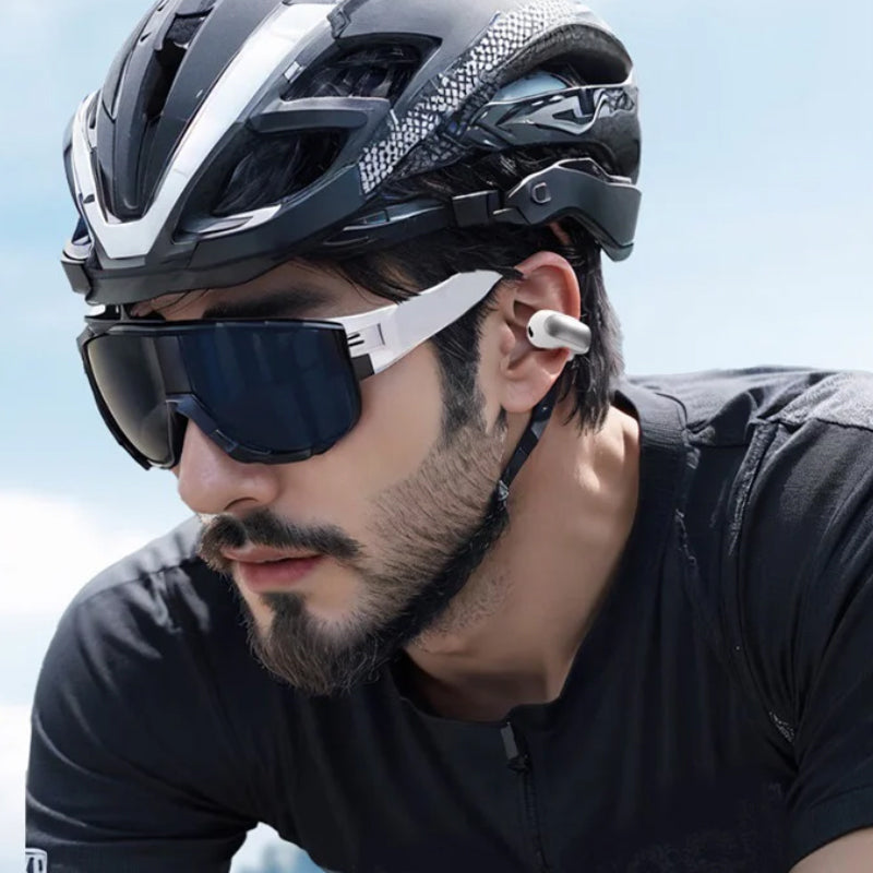 Sportkopfhörer mit offenem Ohr, Bluetooth 5.3, schwarz, lange Akkulaufzeit, ideal für Sport und Outdoor-Aktivitäten.