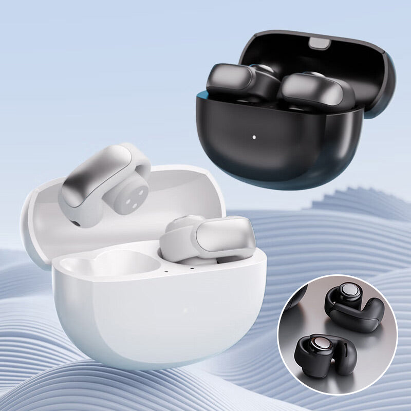 Sportkopfhörer mit offenem Ohr, Bluetooth 5.3, schwarz, lange Akkulaufzeit, ideal für Sport und Outdoor-Aktivitäten.