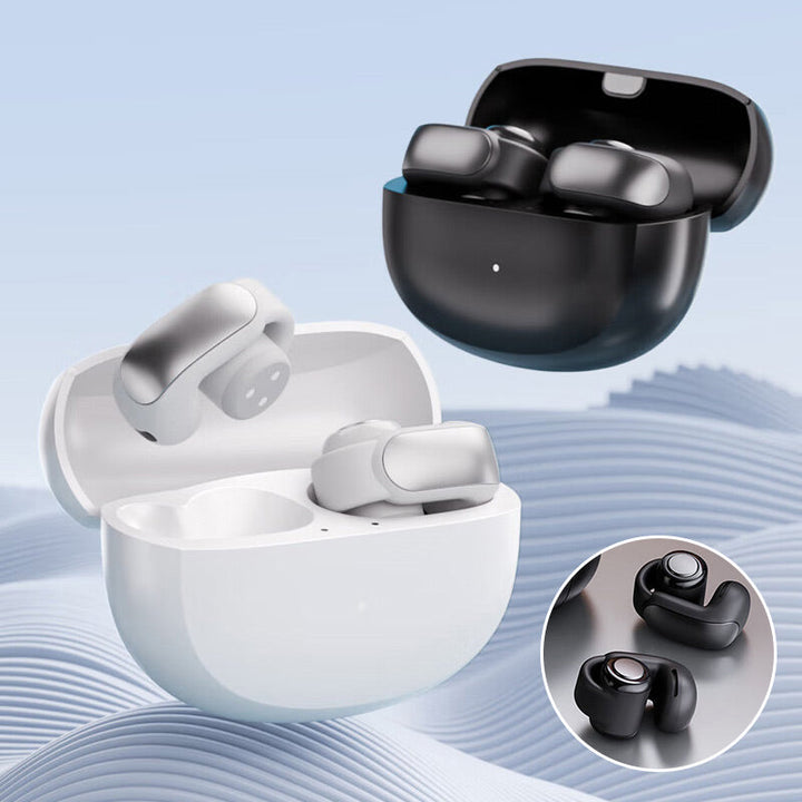 Sportkopfhörer mit offenem Ohr, Bluetooth 5.3, schwarz, lange Akkulaufzeit, ideal für Sport und Outdoor-Aktivitäten.
