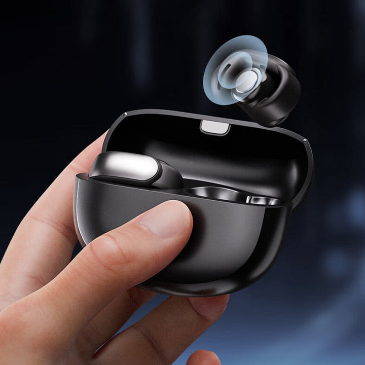 Sportkopfhörer mit offenem Ohr, Bluetooth 5.3, schwarz, lange Akkulaufzeit, ideal für Sport und Outdoor-Aktivitäten.