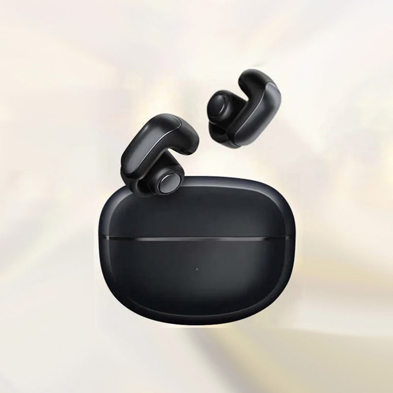 Sportkopfhörer mit offenem Ohr, Bluetooth 5.3, schwarz, lange Akkulaufzeit, ideal für Sport und Outdoor-Aktivitäten.
