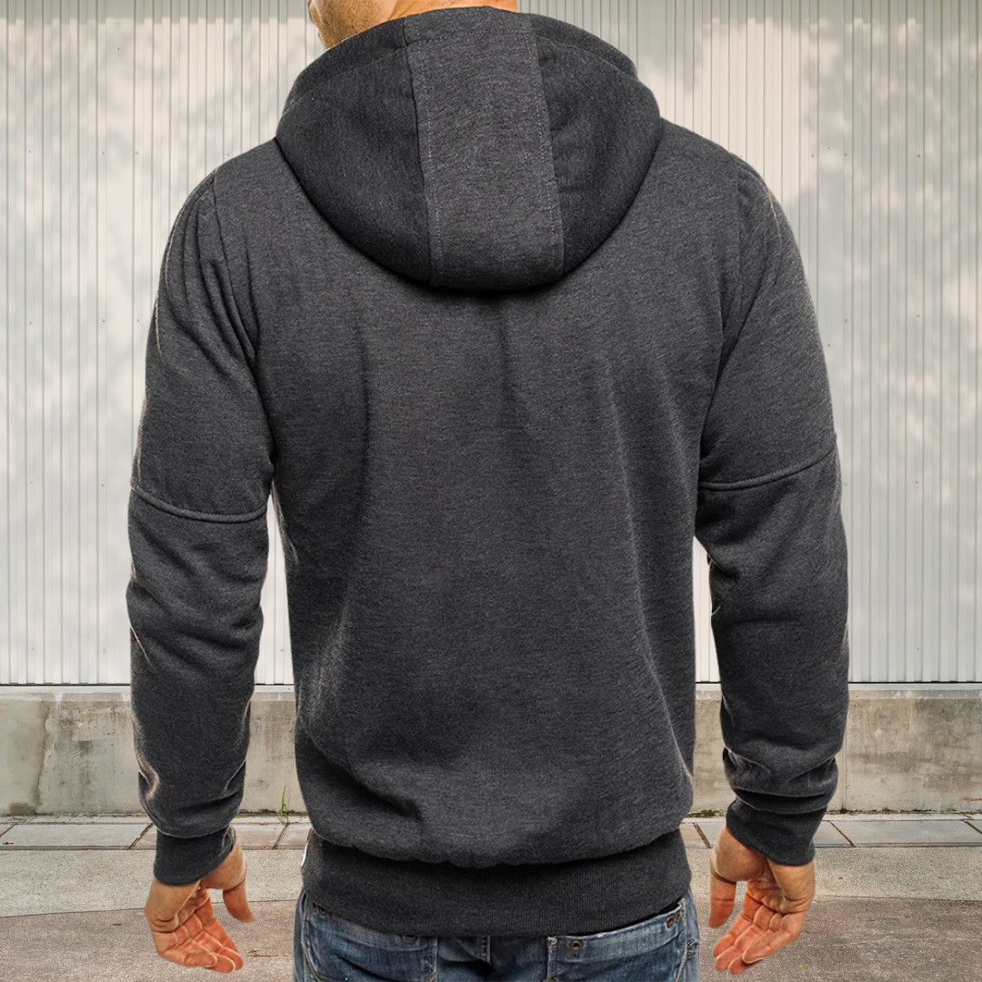 "Sportliche Herren Kapuzenjacke in Dunkelblau mit Reißverschluss, atmungsaktiv und vielseitig für Sport und Freizeit geeignet